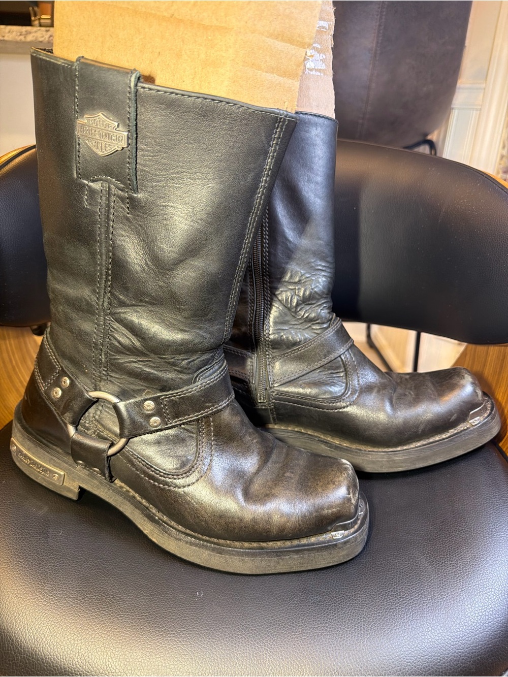 Harley Davidson Mens Landon 12-Inch Motorcycle Boots Sz 10 Black Leather D96047